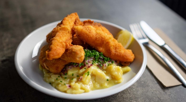 Half fried chicken, Bavarian potato salad